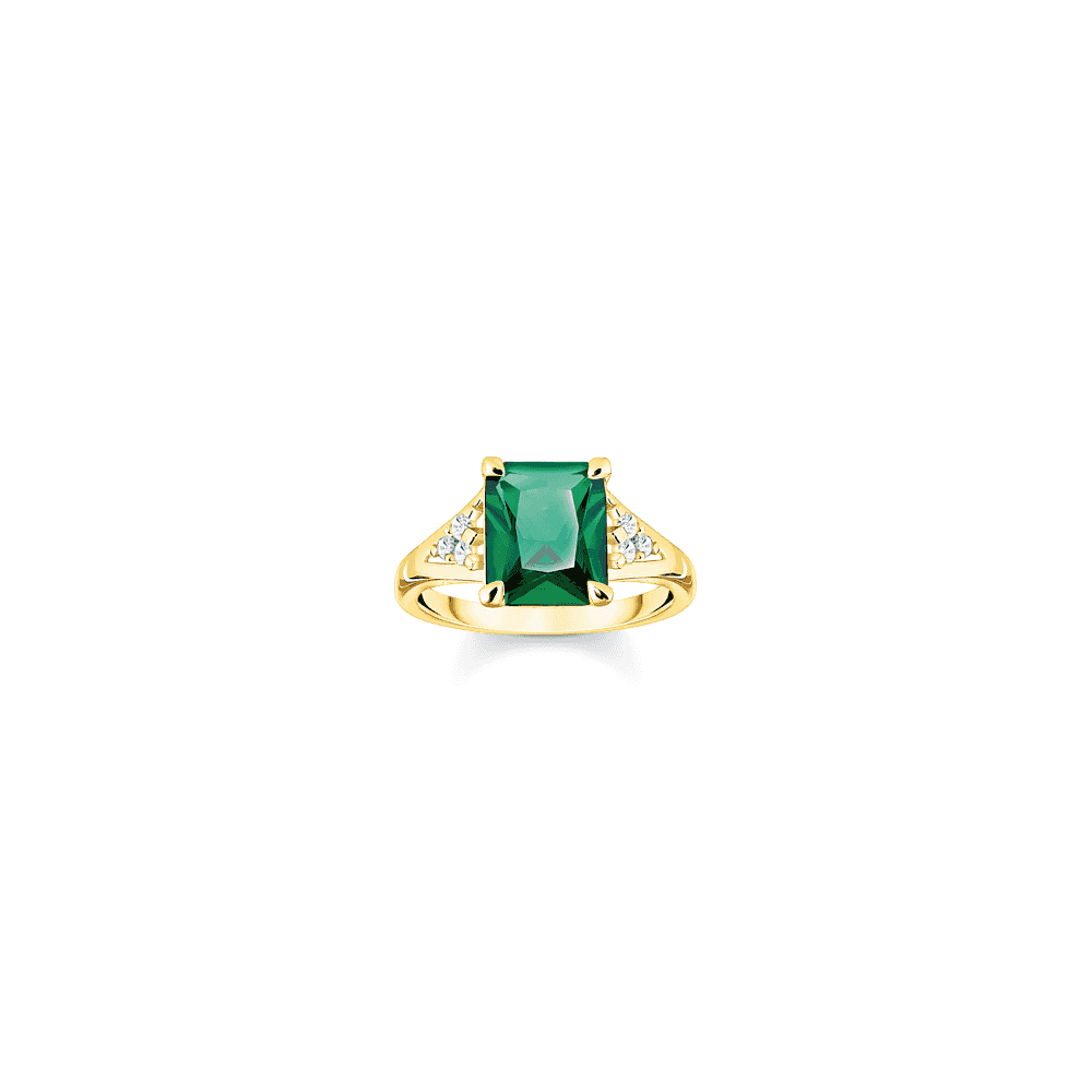 THOMAS SABO GOLD ON SILVER GREEN STONE DRESS RING
