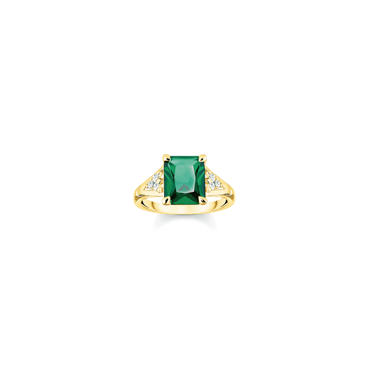 THOMAS SABO GOLD ON SILVER GREEN STONE DRESS RING
