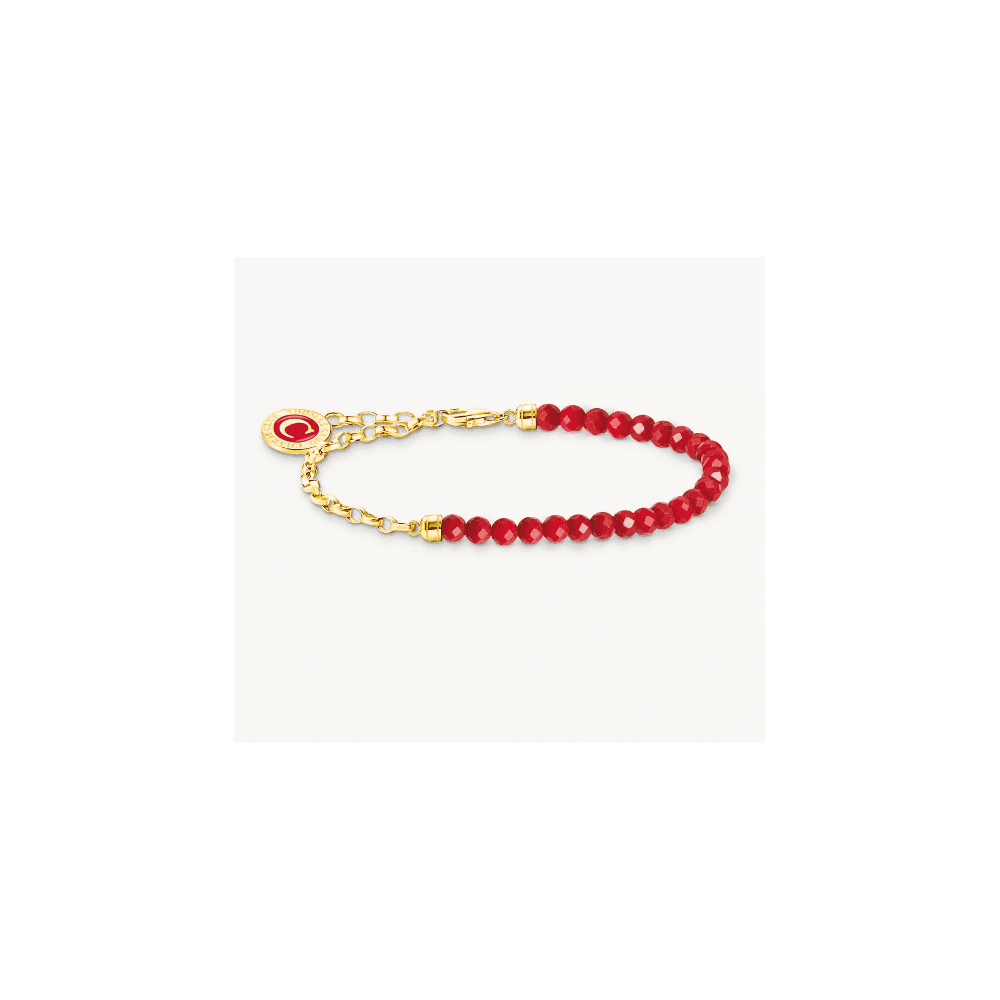 THOMAS SABO GOLD ON SILVER MEMBER CHARM BRACELET WITH RED BEADS