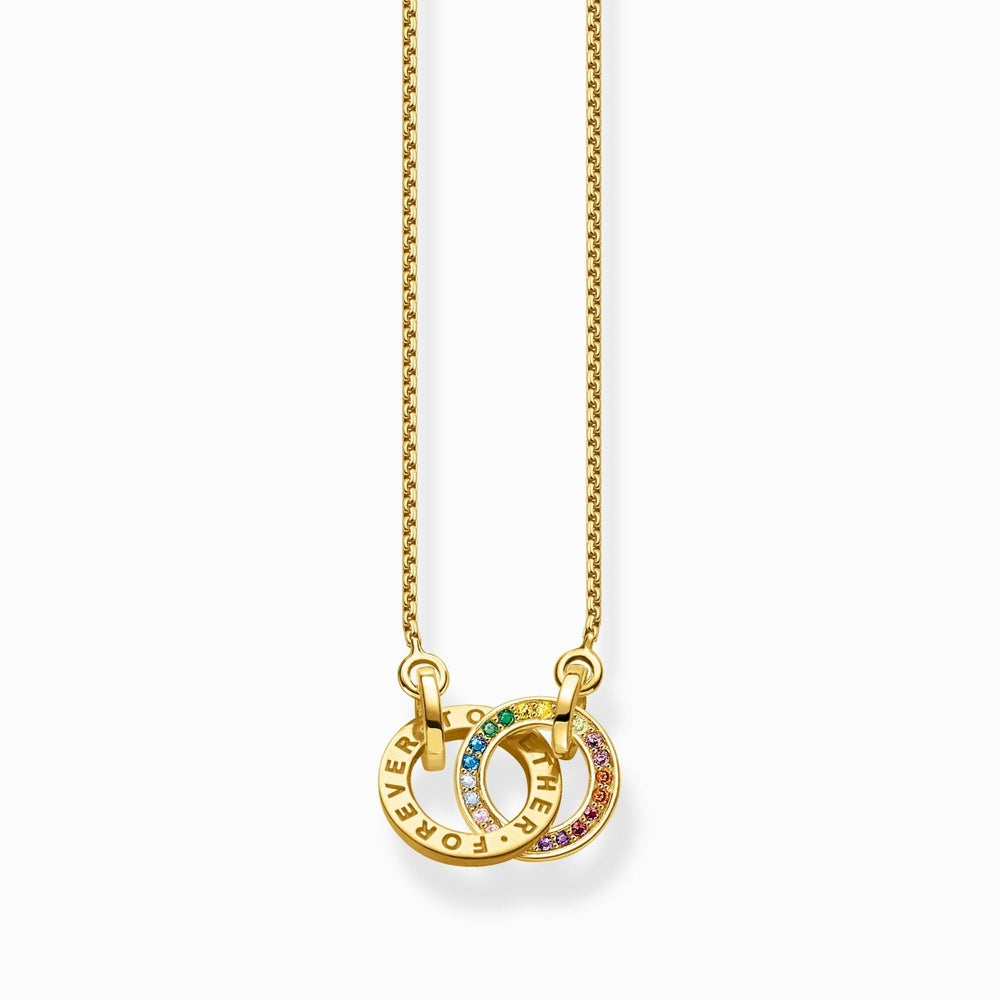THOMAS SABO GOLD ON SILVER TOGETHER FOREVER TWO RINGS AND COLOURED STONES NECKLACE