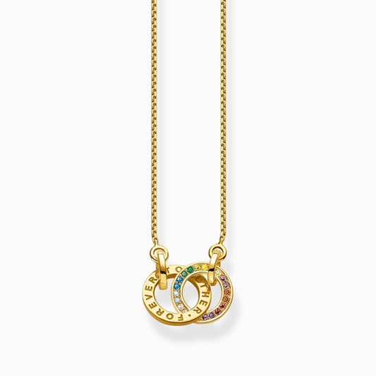 THOMAS SABO GOLD ON SILVER TOGETHER FOREVER TWO RINGS AND COLOURED STONES NECKLACE