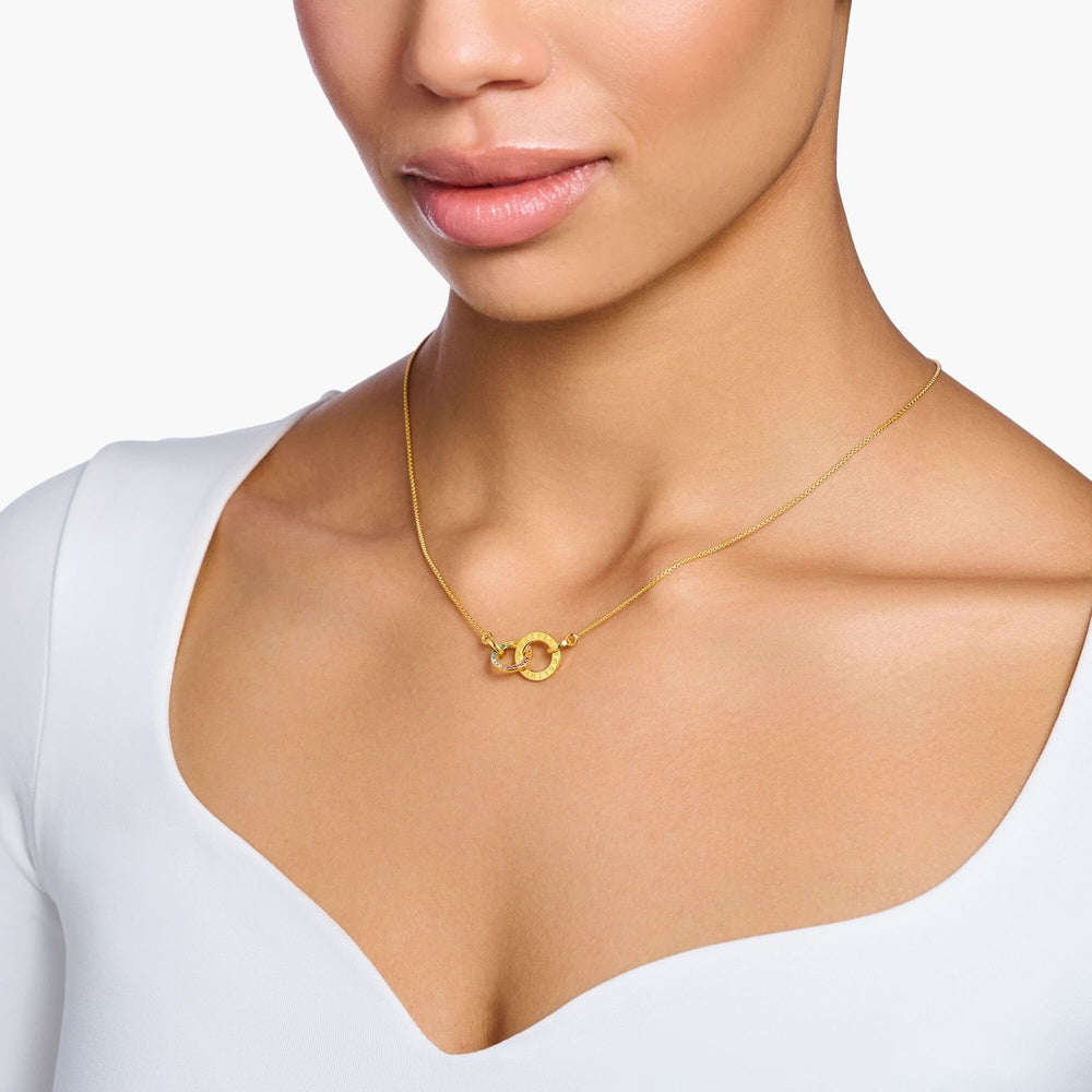 THOMAS SABO GOLD ON SILVER TOGETHER FOREVER TWO RINGS AND COLOURED STONES NECKLACE
