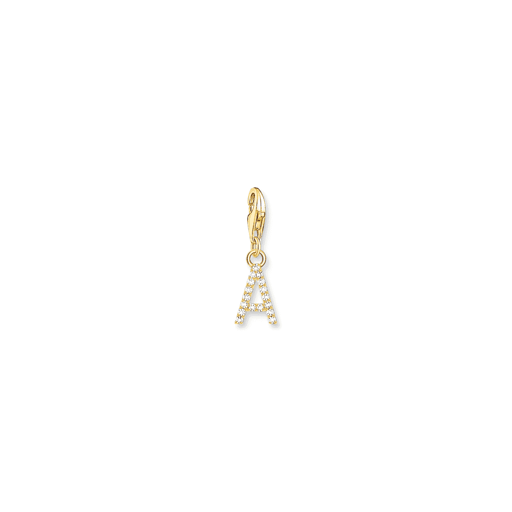 THOMAS SABO GOLD PLATED LETTER A WITH WHITE STONES CHARM