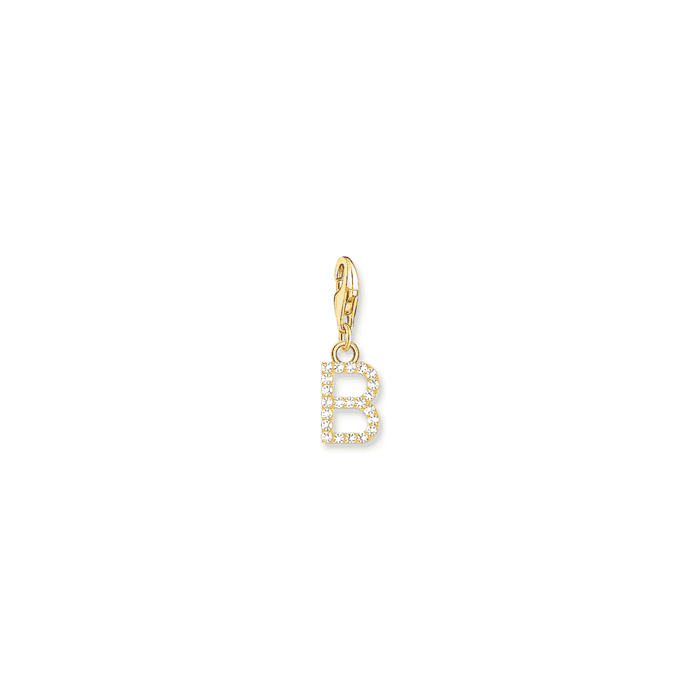 THOMAS SABO GOLD PLATED LETTER B WITH WHITE STONES CHARM