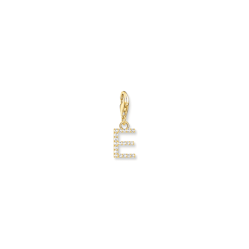 THOMAS SABO GOLD PLATED LETTER E WITH WHITE STONES CHARM