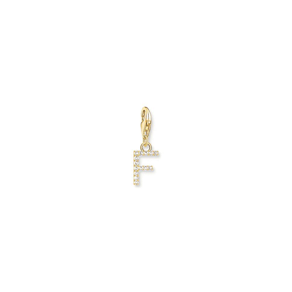 THOMAS SABO GOLD PLATED LETTER F WITH WHITE STONES CHARM 