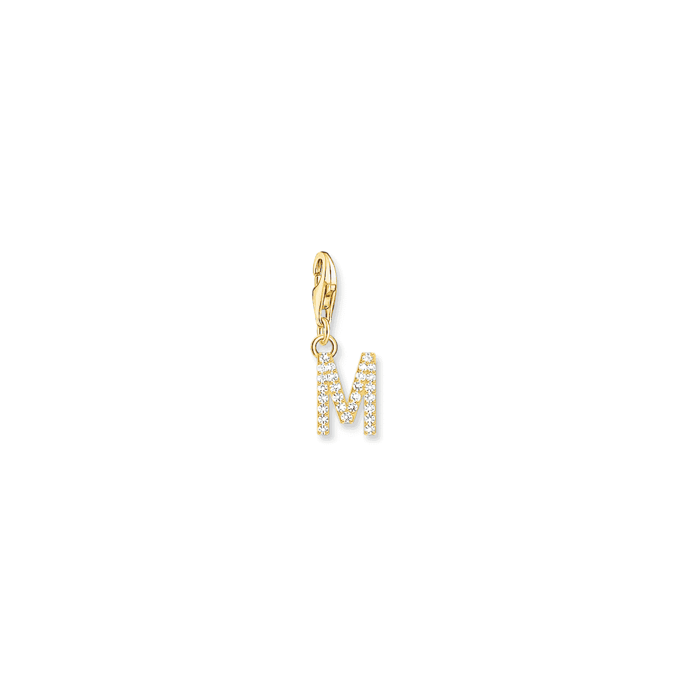 THOMAS SABO GOLD PLATED LETTER M WITH WHITE STONES CHARM