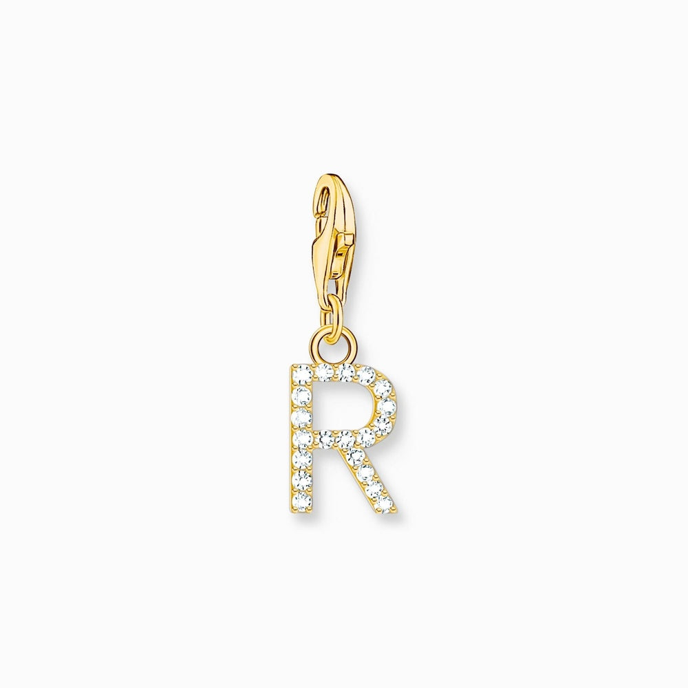 THOMAS SABO GOLD PLATED LETTER R WITH WHITE STONES CHARM