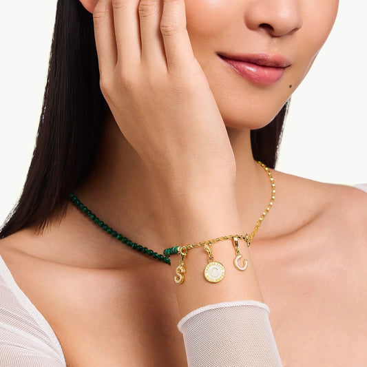 THOMAS SABO GOLD PLATED LETTER R WITH WHITE STONES CHARM