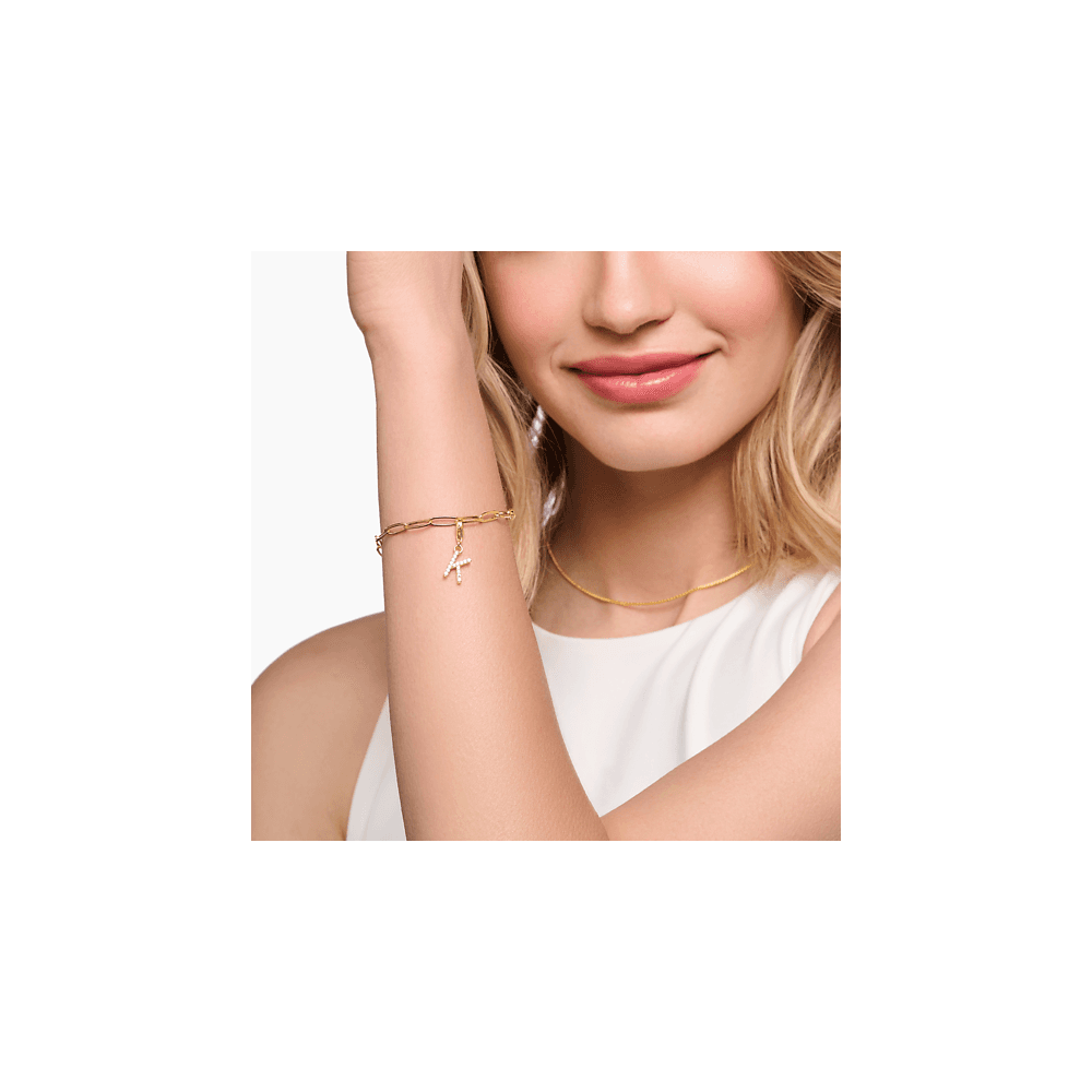 THOMAS SABO SHIMERING WHITE COLD ENAMEL GOLD PLATED CHARM BRACELET