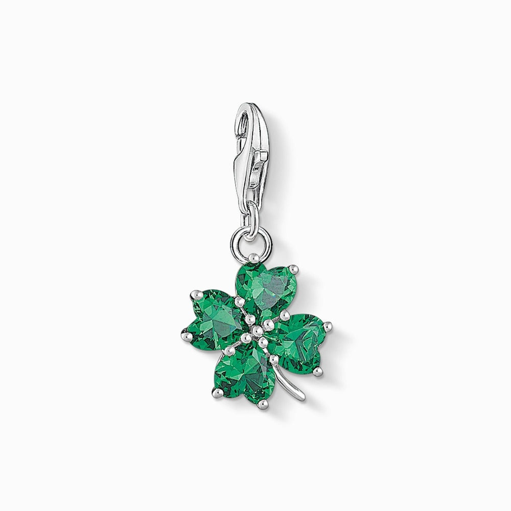 THOMAS SABO STERLING SILVER GREEN STONE CLOVERLEAF CHARM PENDANT