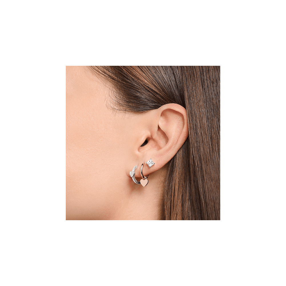 THOMAS SABO STERLING SILVER HOOPS WITH HEART AND WHITE STONES