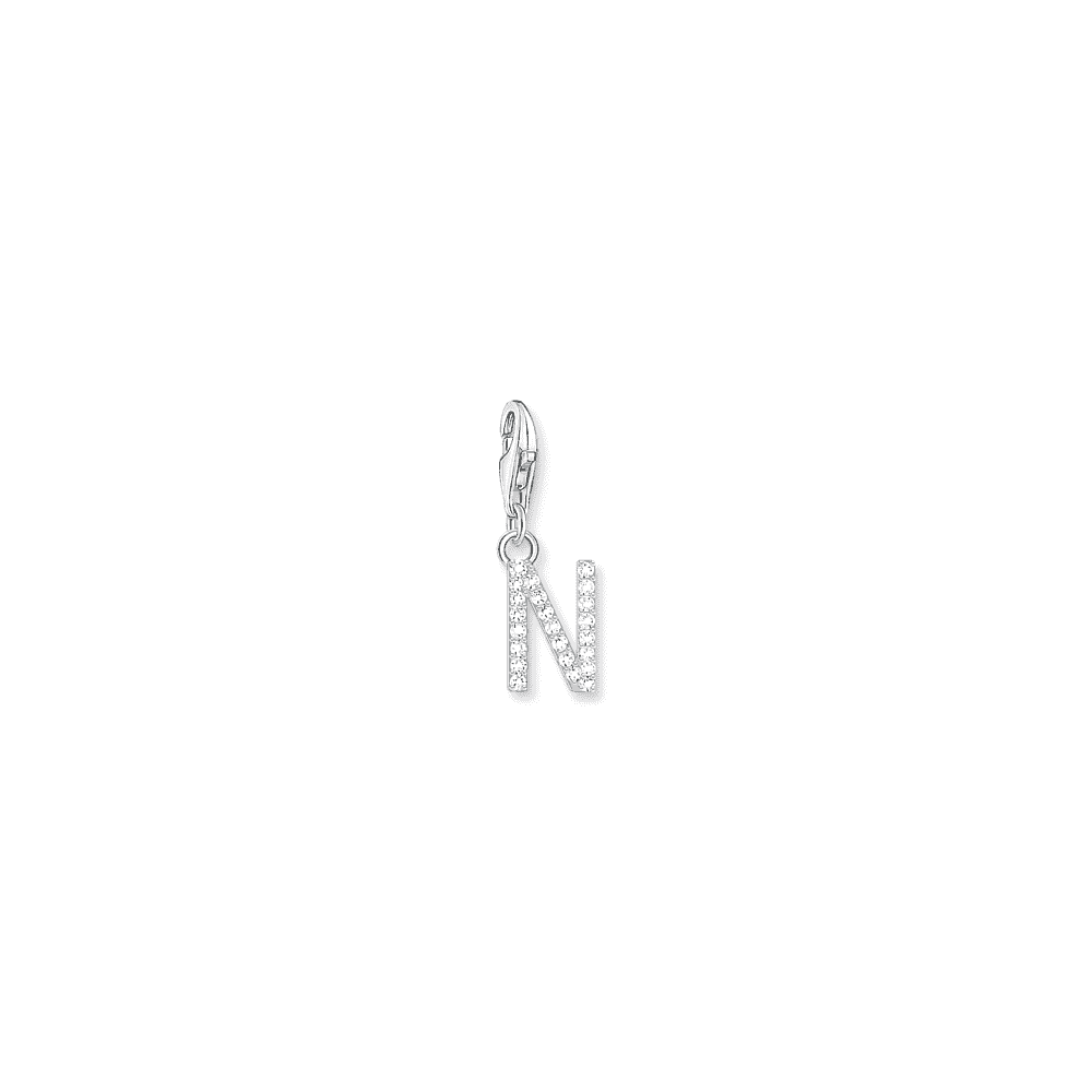 THOMAS SABO STERLING SILVER LETTER N WITH WHITE STONES CHARM