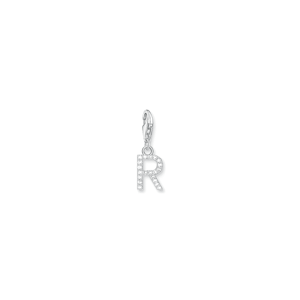 THOMAS SABO STERLING SILVER LETTER R WITH WHITE STONES CHARM