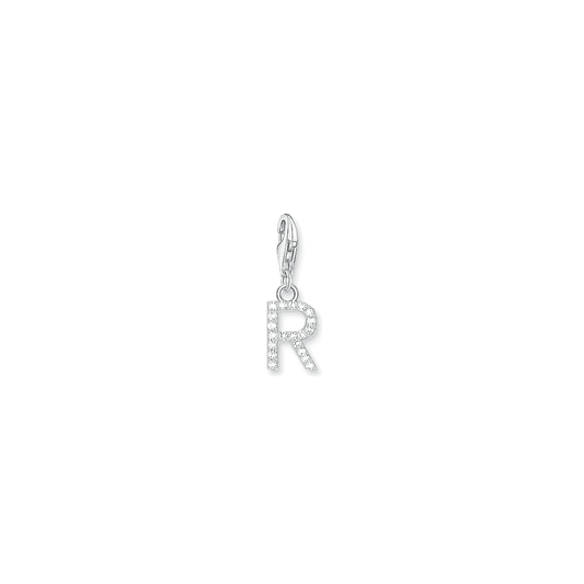 THOMAS SABO STERLING SILVER LETTER R WITH WHITE STONES CHARM