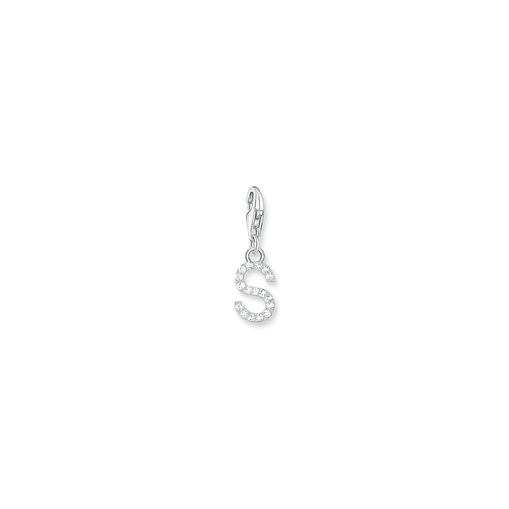 THOMAS SABO STERLING SILVER LETTER S WITH WHITE STONES CHARM 