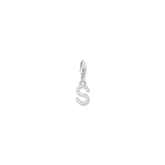 THOMAS SABO STERLING SILVER LETTER S WITH WHITE STONES CHARM 