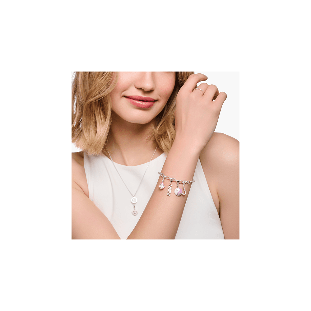 THOMAS SABO STERLING SILVER MOM WITH PINK HEART CHARM