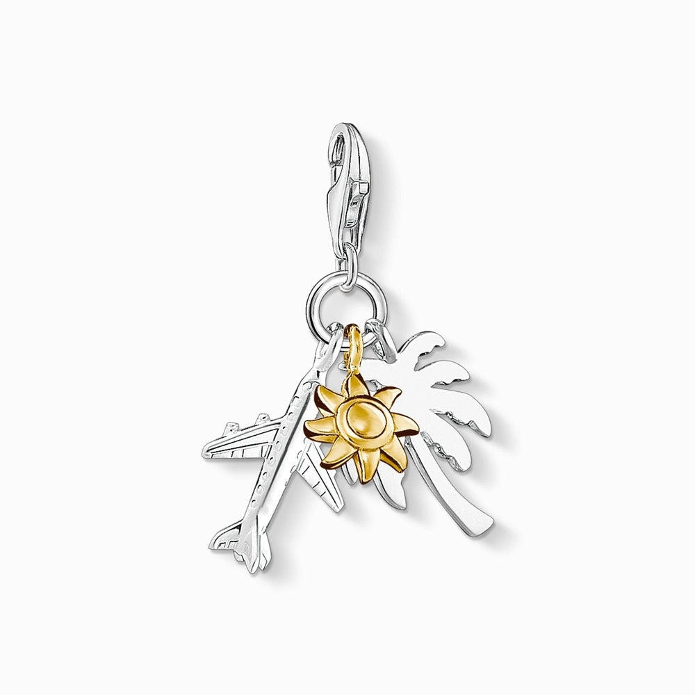 THOMAS SABO STERLING SILVER PALM TREE, SUN, AND PLANE CHARM
