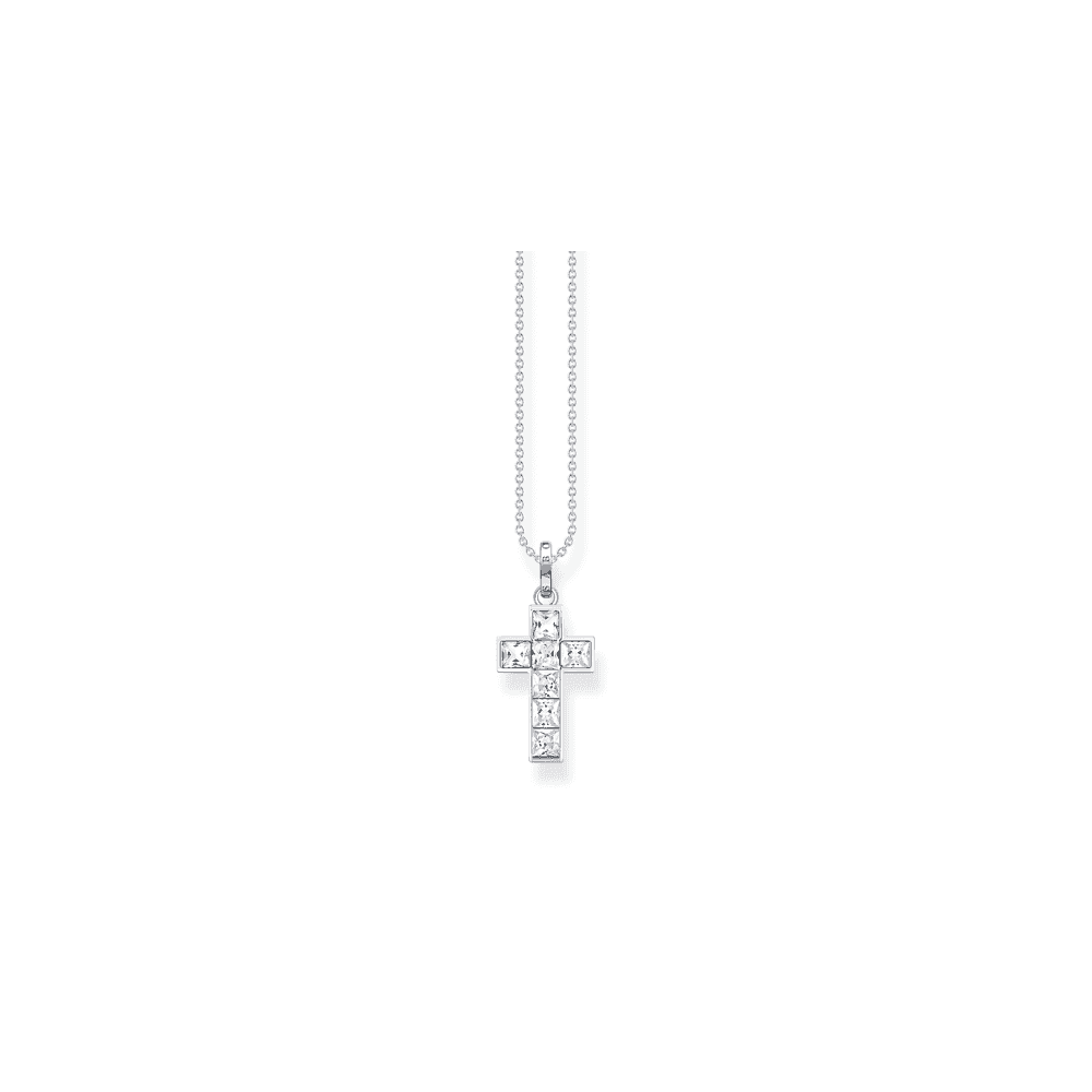 THOMAS SABO STERLING SILVER WHITE STONES CROSS NECKLACE 