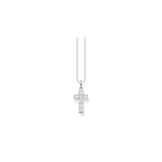 THOMAS SABO STERLING SILVER WHITE STONES CROSS NECKLACE 