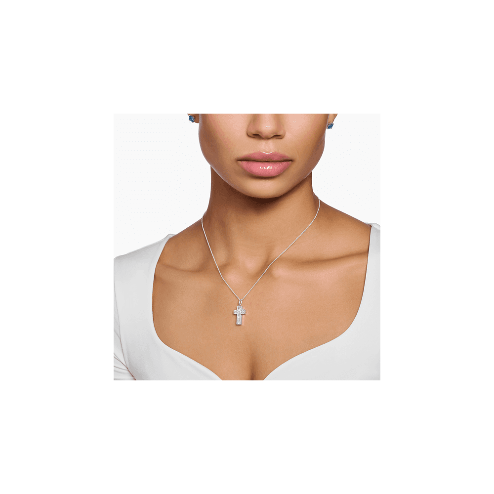THOMAS SABO STERLING SILVER WHITE STONES CROSS NECKLACE 