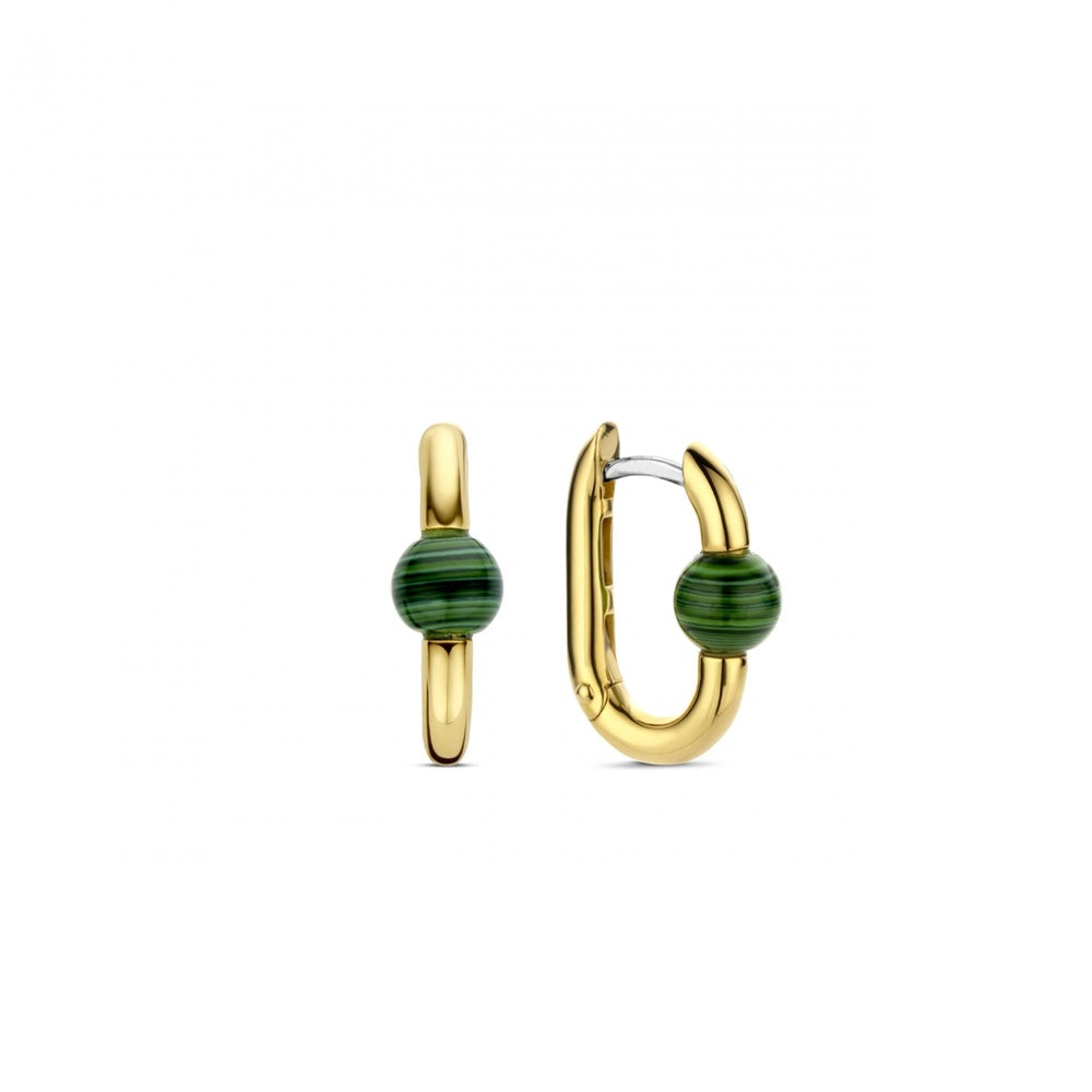 TISENTO GOLD ON SILVER MALACHITE HOOP EARRINGS