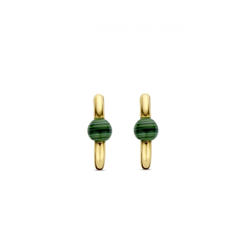 TISENTO GOLD ON SILVER MALACHITE HOOP EARRINGS