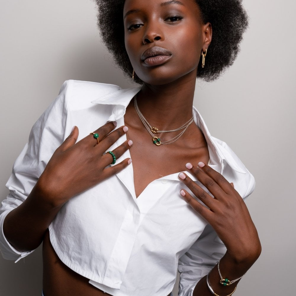 TISENTO GOLD ON STERLING SILVER MALACHITE RING