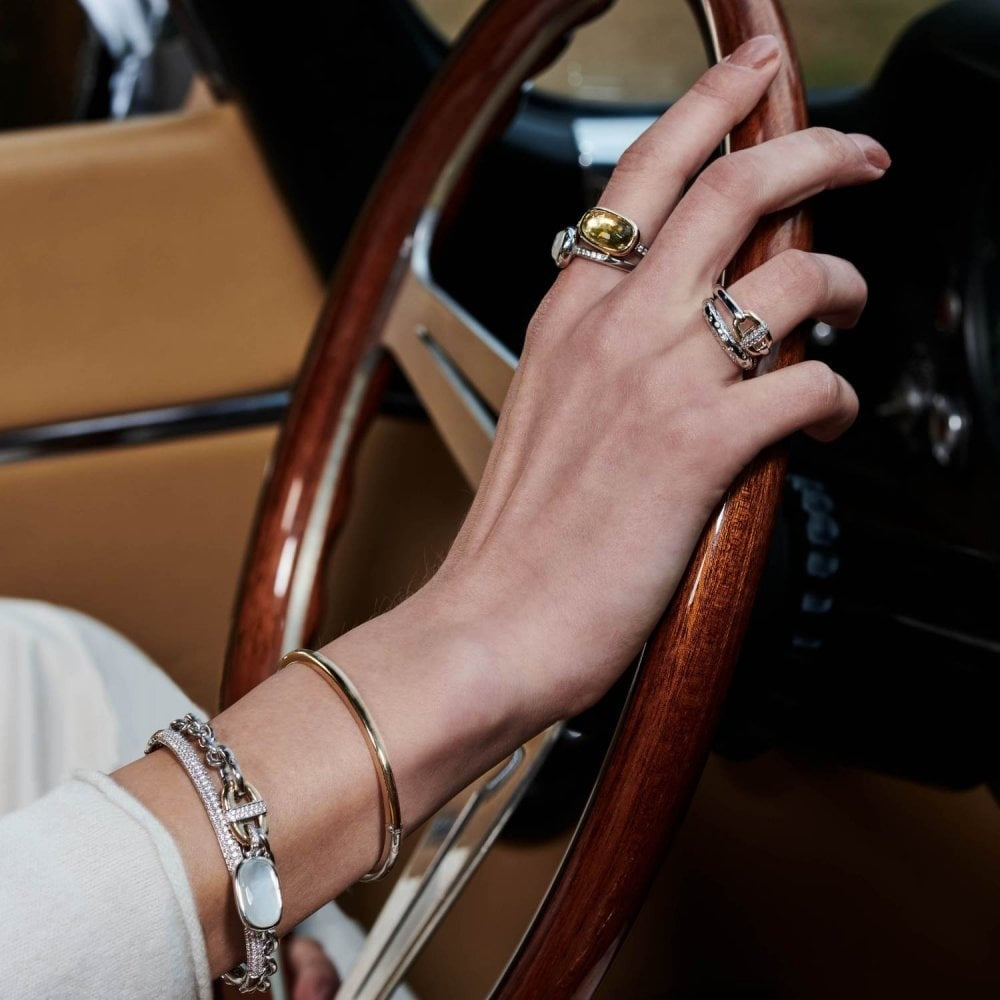 TISENTO MILANO RING WITH MOTHER OF PEARL CENTRE WITH CUBIC ZIRCONIA SHOULDERS