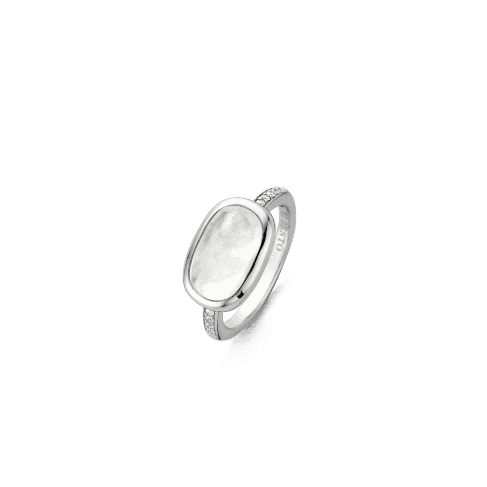 TISENTO MILANO RING WITH MOTHER OF PEARL CENTRE WITH CUBIC ZIRCONIA SHOULDERS