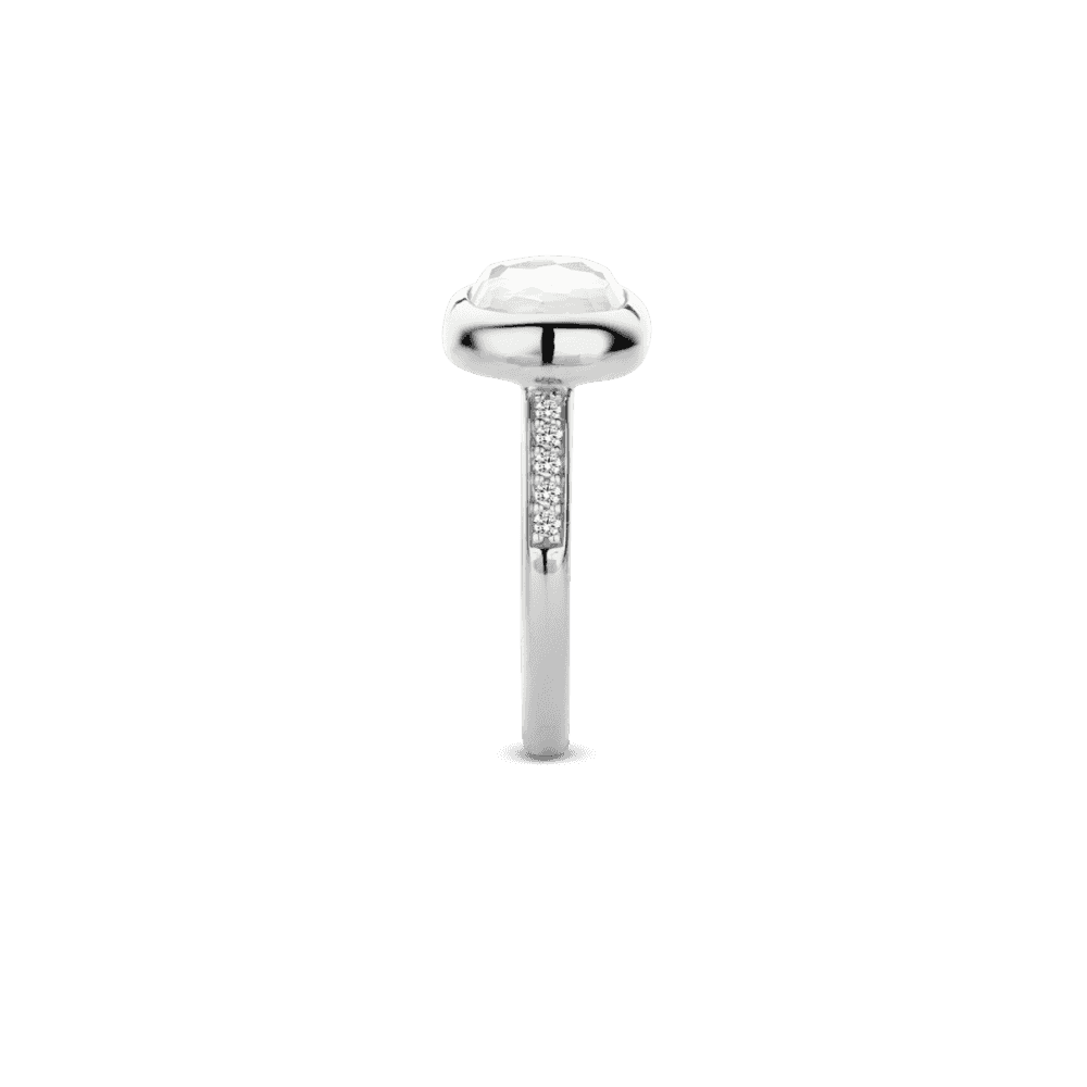 TISENTO MILANO RING WITH MOTHER OF PEARL CENTRE WITH CUBIC ZIRCONIA SHOULDERS