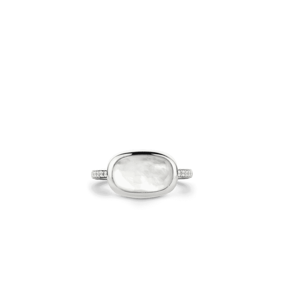 TISENTO MILANO RING WITH MOTHER OF PEARL CENTRE WITH CUBIC ZIRCONIA SHOULDERS