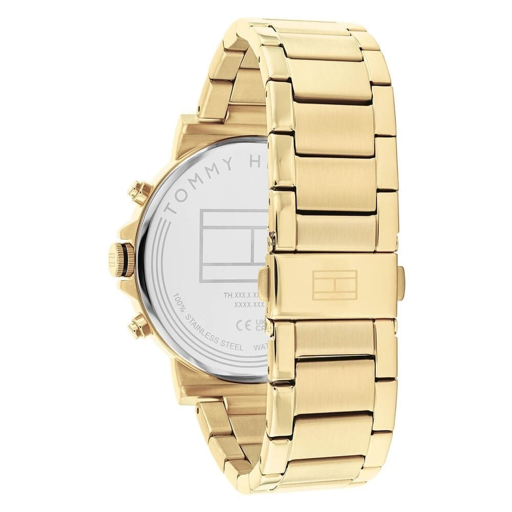 TOMMY HILFIGER GENTS TYSON GOLD STRAP AND BLACK CHRONOGRAPH DIAL WATCH