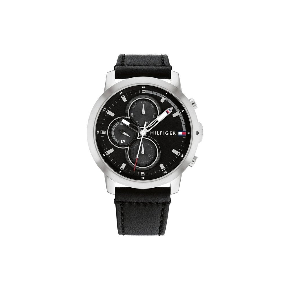 TOMMY HILFIGER JAMESON BLACK LEATHER STRAP GENTS WATCH