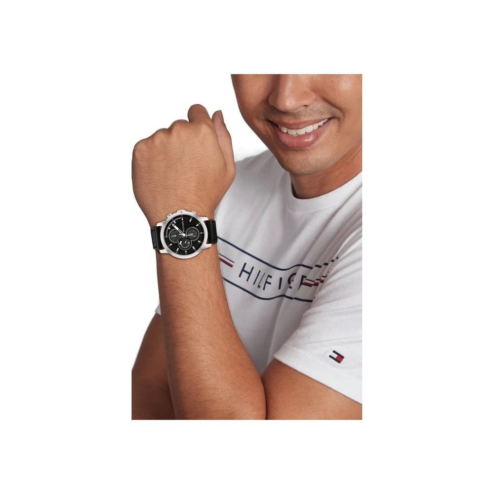 TOMMY HILFIGER JAMESON BLACK LEATHER STRAP GENTS WATCH