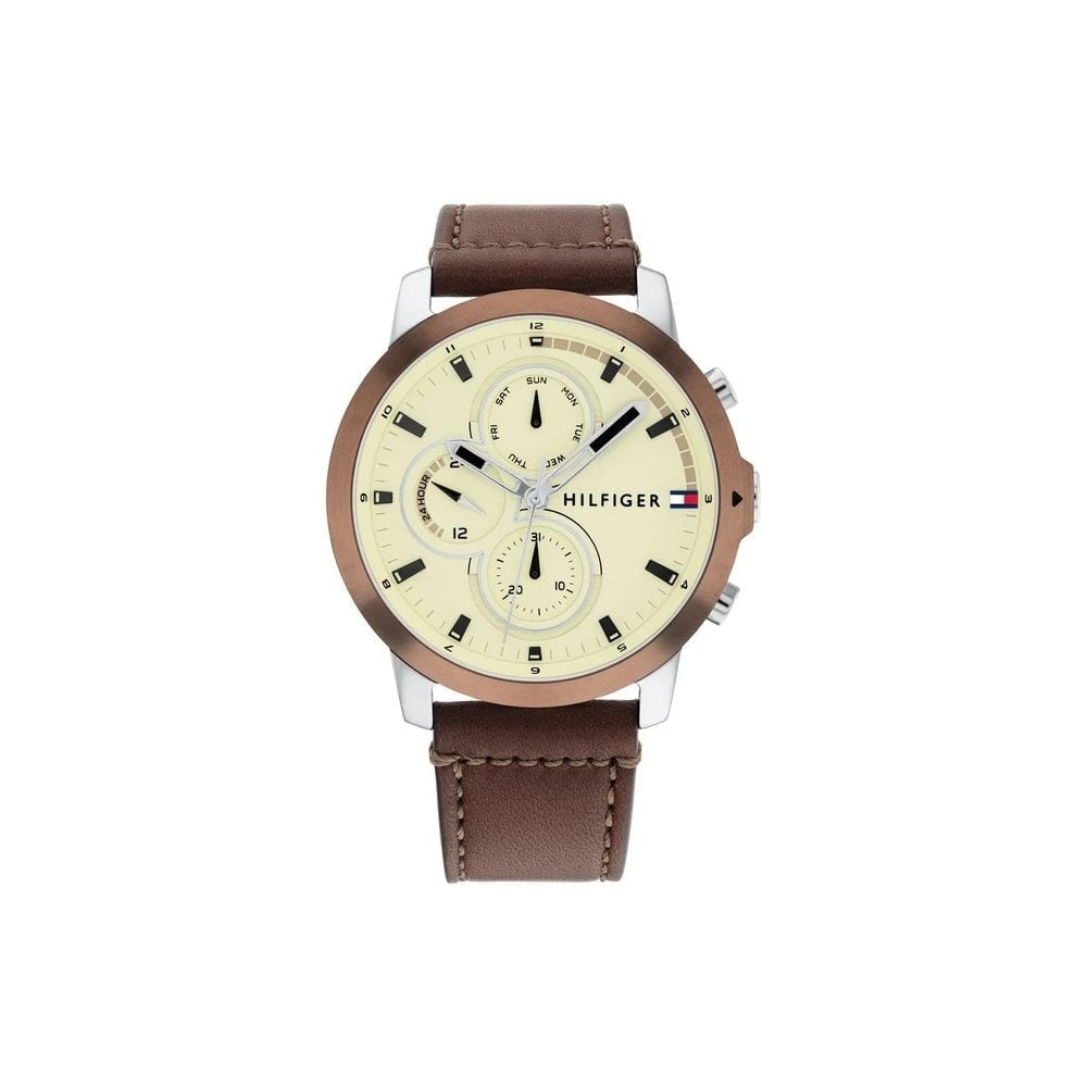 TOMMY HILFIGER JAMESON GENTS CHRONOGRAPH BROWN LEATHER STRAP WATCH