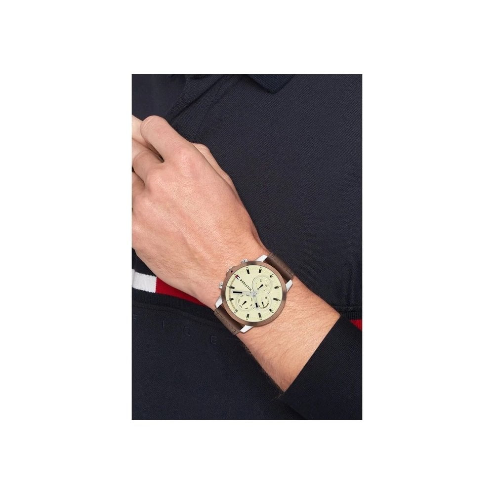 TOMMY HILFIGER JAMESON GENTS CHRONOGRAPH BROWN LEATHER STRAP WATCH