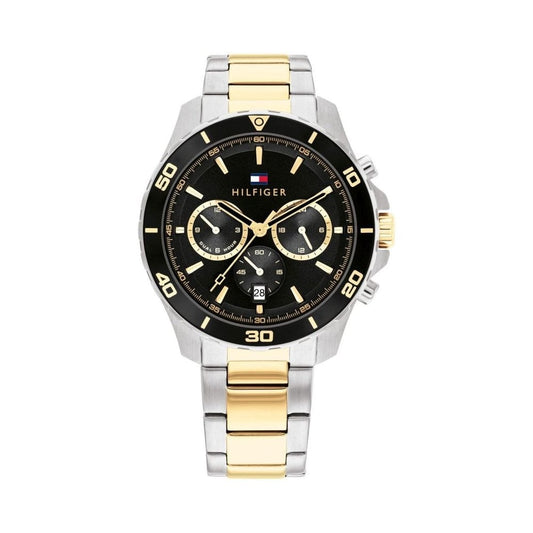 TOMMY HILFIGER JORDAN BLACK DIAL TWO TONE STAINLESS STEEL BRACELET GENTS WATCH