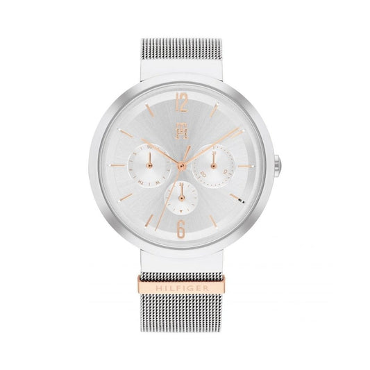 TOMMY HILFIGER LIDIA STAINLESS STEEL AND GOLD SILVER DIAL WITH MESH STRAP LADIES WATCH