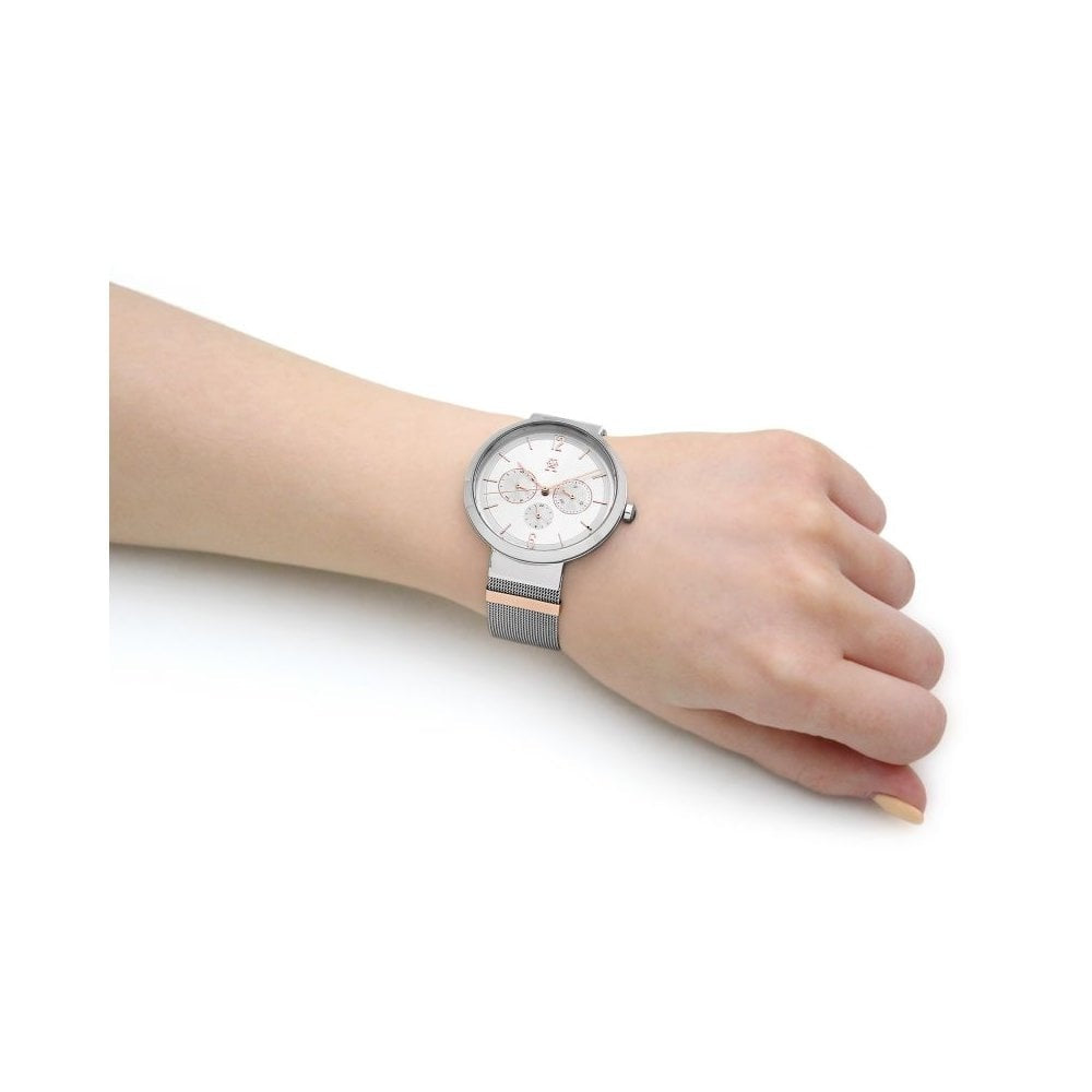 TOMMY HILFIGER LIDIA STAINLESS STEEL AND GOLD SILVER DIAL WITH MESH STRAP LADIES WATCH
