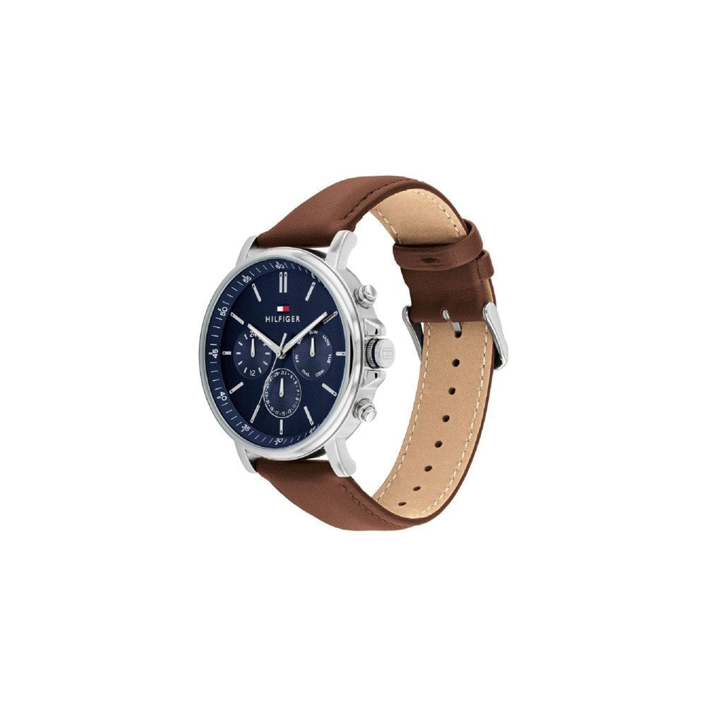 TOMMY HILFIGER LYSON BROWN LEATHER NAVY DIAL GENTS WATCH