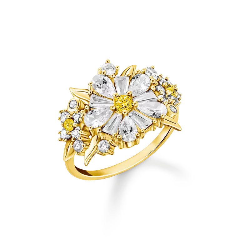 GOLD ON SIL LOVELY DAISY FLOWER COCKTAIL RING 54