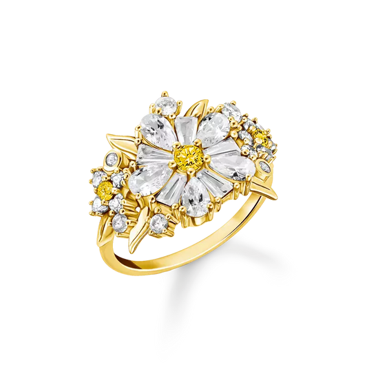 GOLD ON SIL LOVELY DAISY FLOWER COCKTAIL RING 54