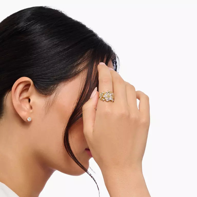 GOLD ON SIL LOVELY DAISY FLOWER COCKTAIL RING 54