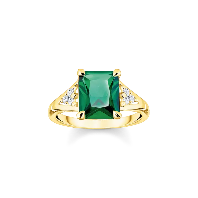 Thomas Sabo Ring with green and white stones gold plated