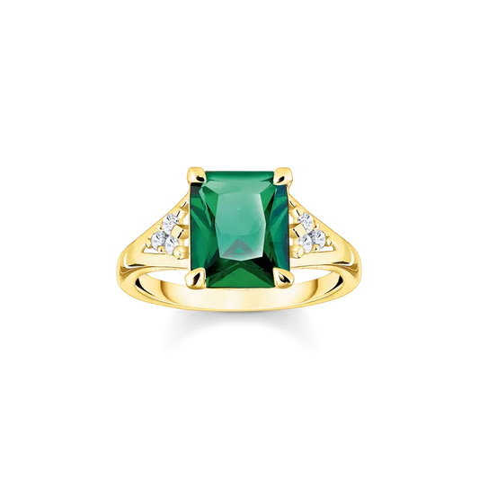 Thomas Sabo Ring with green and white stones gold plated