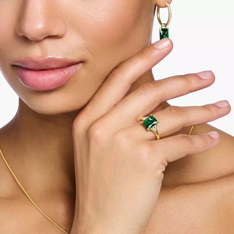 Thomas Sabo Ring with green and white stones gold plated