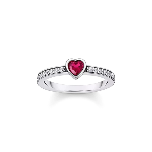 THOMAS SABO SILVER SOLITAIRE RING WITH RED HEART-SHAPED STONE