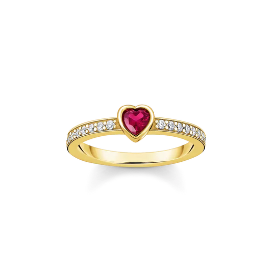 THOMAS SABO GOLD ON SILVER SOLITAIRE RING WITH RED HEART-SHAPED STONE